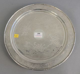 Chinese silver round tray with lotus flowers, dia. 13 1/4", 36.4 t.oz.