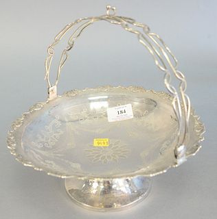 Chinese silver basket with two handles, dia. 9 3/4", 19.2 t.oz.