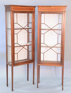 Pair mahogany inlaid china cabinets, ht. 69", wd. 24".