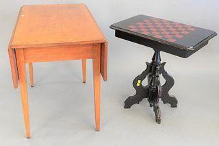 Three-piece lot to include a Federal drop-leaf table, ht. 27", top 19" x 34" along with a side table ht. 24" having checkerboard top, top 15 1/2" x 24
