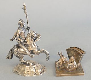Two silver figures to include rider on horseback, ht. 5", wearing winged helmet and 2 figures on horseback, ht. 1 1/2" , 8.8 t.oz.