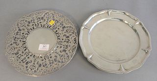Two sterling silver trays, one reticulated with bird design, marked Daniel Low & Co. Sterling, both 11" diameter, 31.3 t.oz. 