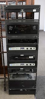 Electronics tower to include Elite tuner, Elite Blu-Ray player, Crown CDi1000, etc., ht. 59", wd. 19".