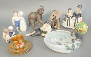 Group of porcelain to include Bing & Grondahl double figures, porcelain Lenox elephant, ht. 8", Herend, Capodimonte cup and saucer, etc.