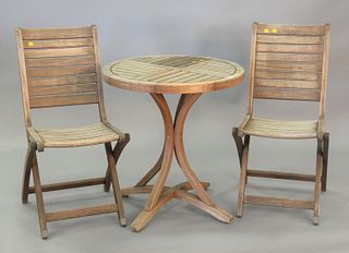 Three piece Lifestyle Garden teak set, round table and 2 chairs, ht. 29", dia. 27 1/2".
