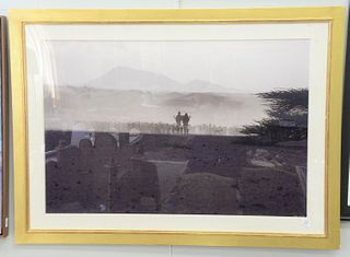 Chromolithograph landscape with herd of goats, signed lower right, sight size: 29" x 44", Provenance: Property from the Credit Suisse Collection.