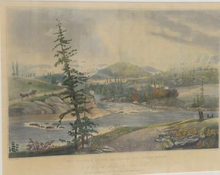 After W.G. Wall, colored lithograph, The Junction of the Sacandaga and Hudson River, sight size: 17" x 22 1/2".