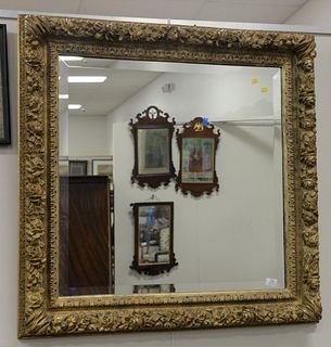 Large square contemporary framed mirror having flower frame and beveled glass mirror, 42" x 42".