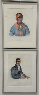 Six framed, colored Indian engravings to include Me-na-wa by Greenough, Se-lov-ta by Greenough, John Ridge by Greenough, sight sizes: 15" x 11 1.2" an