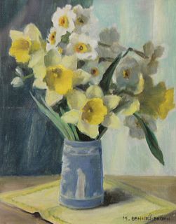 Mae Bennett Brown (1887 - 1973) oil on canvas, still life of flowers in vase, signed M. Bennett Brown lower right, sight size: 9 3/4" x 7 1/2".