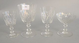 Thirty Baccarat Armagnac crystal stems to include 8 large stemmed red wine goblets, 9 small red wine stems, 5 cordials, 8 small white wine stems, 4", 