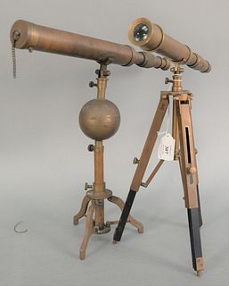 Two vintage small brass telescopes, ht. 16".