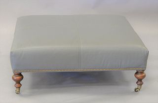 Decorative Regency-style leather upholstered ottoman, ht. 16", top 42" x 42", Estate of Marilyn Ware Strasburg, PA.