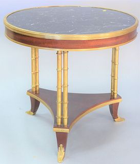 Marble top center table having faux bamboo base, ht 28", dia. 30".