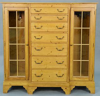 Lexington Furniture pine cabinet with glass shelves. ht. 60", wd. 62".