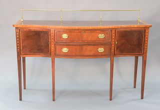 Ethan Allen Federal-style sideboard with banded inlaid top and brass gallery, ht. 45", wd. 65", dp. 21".