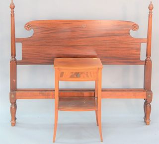 Two piece lot Margolis mahogany double bed, ht. 51" along with a night table.