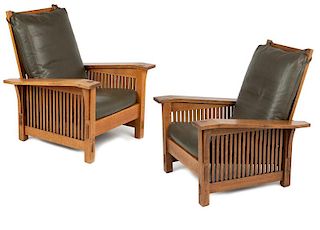 A pair of oak Morris chairs, Warren Hile Studio