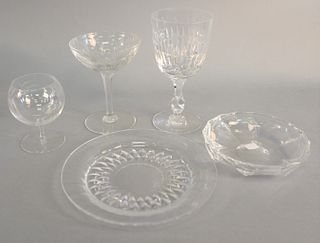 Val St. Lambert glassware, 22 pieces, all signed "SL" including: set of 13 cut glass plates, dia. 7 1/2" and set of 9 short goblets, ht. 4", all piece