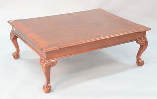 Ethan Allen Chippendale-style coffee table with banded inlaid top, ht. 17", top 36" x 48".