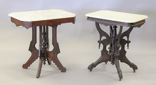 Two Victorian marble top tables, ht. 30", top 21" x 28".