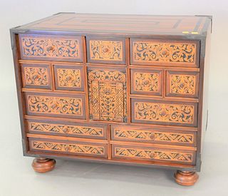 Continental Baroque-style inlaid walnut and fruitwood table cabinet on bun feet, ht. 23", wd. 27 1/4", Estate of Marilyn Ware Strasburg, PA.