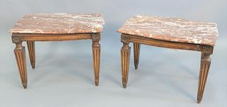 Pair of marble top stands each with brown marbles, ht. 16", top 17" x 24".