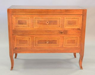 Continental Neoclassical-style inlaid walnut commode having 2 drawers, raised on cabriole legs, ht. 35 1/2", wd. 42", Estate of Marilyn Ware Strasburg