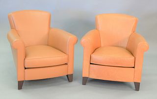 Pair of tan leather upholstered contemporary club chairs, Estate of Marilyn Ware Strasburg, PA.