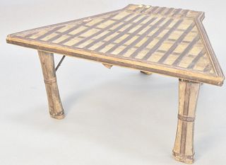Java bullock seat coffee table, wood and iron, triangular form, ht. 16", top 25" x 39", Provenance: purchased from Eastern Antiques and Arts, Inc., Ne