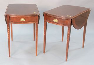 Pair Ethan Allen mahogany Pembroke drop-leaf tables, ht. 27", top 28" x 34".