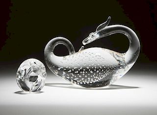 Two Steuben art glass dragons