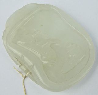 19th C CHINESE ICY WHITE JADE PLAQUE PENDANT