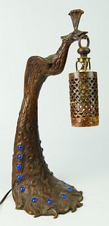 VINTAGE DECO STYLE BRONZE PEACOCK TABLE LAMP