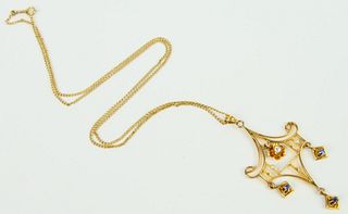 VICTORIAN 14KT Y GOLD PENDANT WITH CHAIN TOPAZ
