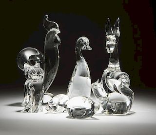 A six-piece lot of Steuben art glass farm animals
