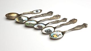 Six sterling silver and enamel souvenir spoons