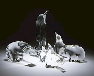 A group of Steuben and Daum art glass animals