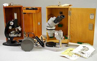 Two Cased Microscopes and an Auxiliary Light