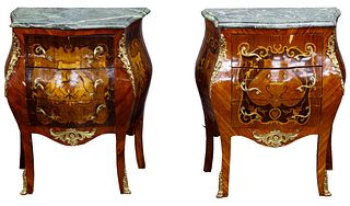 Mahogany, Satinwood and Ormulu Marble Top Night Stands / End Tables