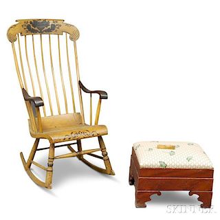 Paint-decorated Rocking Chair and Footstool
