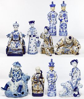 Asian Blue and White Porcelain Figurine Assortment