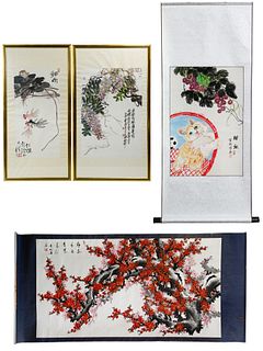 Asian Watercolor Scroll and Framed Art Assortment