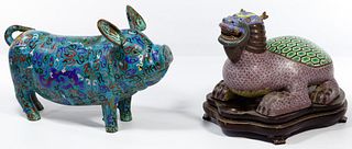 Chinese Cloisonne Pig and Dragon Turtle