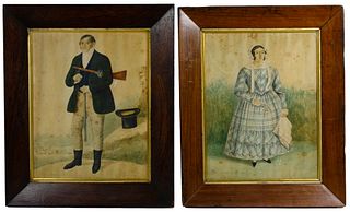 I. G. Green (American, 19th Century) Watercolor and Pencil Portraits