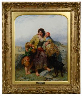 James John Hill (English, 1811-1882) 'Harvest Children' Oil on Canvas