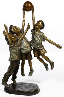 Mark Hopkins (American, 20th/21st Century) 'Shootin' Hoops' Bronze Sculpture