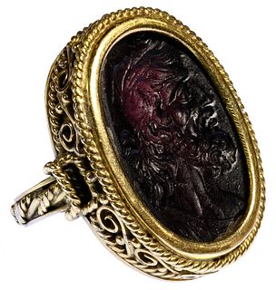 18k Gold and Carved Onyx Scarf Ring