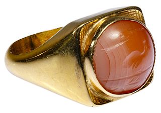 18k Gold and Carved Quartz Ring