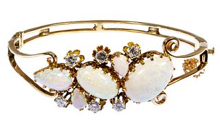 14k Gold, Opal and Diamond Bracelet